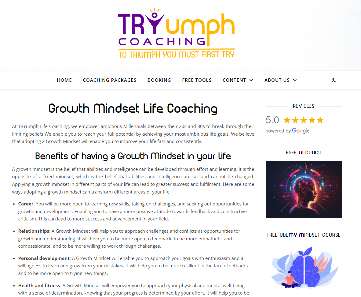 Tryumph Coaching Website Screenshot